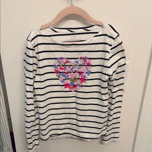 Vineyard Vines White & Navy Striped Long Sleeve Top with Colorful Heart-XS (5-6)